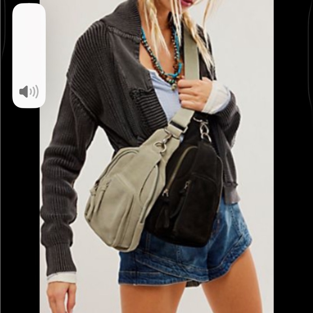 Free People Hudson sling bag in mineral suede.